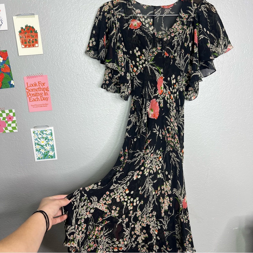 Anthropologie Black Floral Midi Dress - Picture 10 of 11